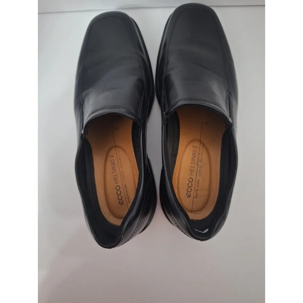 Ecco Helsinki 2 Apron Toe Slip-on Black Leather Loafers Mens Size 8/8.5 EU 42